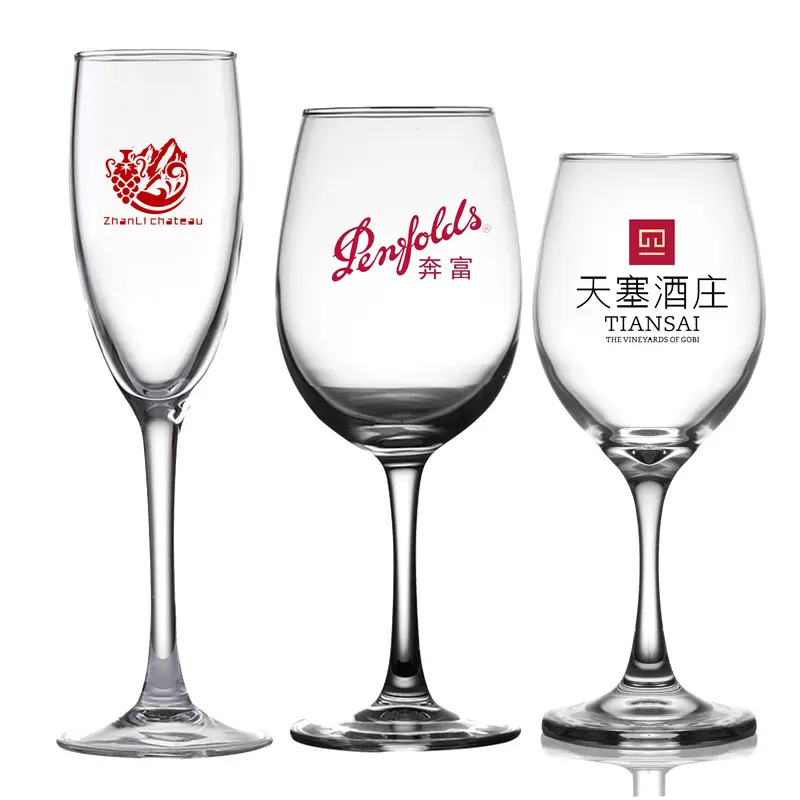 Logo personalizzato personalizzato bottiglia a stelo lungo bicchieri da vino calice piatto bicchiere da vino bianco Set di cristallo rosso bicchiere di vino