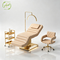 Ensemble de mobilier de salon de beauté noir et or de luxe, lit de massage électrique à 3 moteurs, lit cosmétique réglable pour les cils et le visage avec lampe