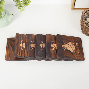 Wooden Coaster <b>Set</b> <b>Square</b> Shape 6 Piece Sepia Color Creative Desktop Mat For Tea Cup Protection - Product Image 4