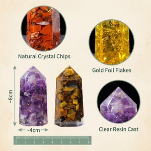 Torre de Cristal de Resina <span class=keywords><strong>Orgonita</strong></span> con 9 Variedades de Gemas Naturales, Lámina de Oro, Resina Transparente, Obelisco Curativo, Decoración para el Hogar, OEM - Product Image 3