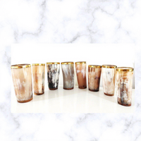 Tasses en corne de buffle naturelles polies avec bordure dorée, écologiques, pour la décoration de la maison, fabriquées artisanallement, en ensemble ou à l'unité