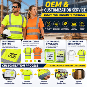 Magliette <span class=keywords><strong>da</strong></span> Lavoro Riflettenti EN20471 a Maniche Corte per Ingegneri Elettrici, Fabbriche Chimiche, Miniere, Edilizia, Abbigliamento <span class=keywords><strong>da</strong></span> Lavoro ad Alta Visibilità - Product Image 4