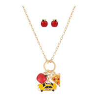 Ensemble de bijoux tendance Apple New York, plaqué or, comprenant des boucles d'oreilles et un collier avec pendentif, pour femmes, cadeau, vente en gros, personnalisable