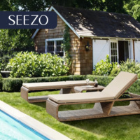 Chaise longue de piscine portable en métal et rotin moderne de haute qualité, résistante aux UV, avec boîte de rangement, pour villa