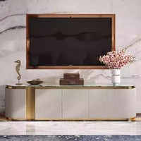 Support de téléviseur et table basse de luxe modernes avec cadre en acier inoxydable et dessus en marbre et table en or avec meuble de rangement pour meubles de salon