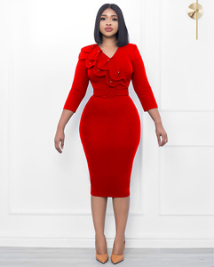 Personalizzato giallo manica corta scollo a V volant abiti da carriera formale donna ufficio estate nuovi arrivi 2023 formale - Product Image 3