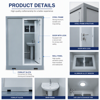 Unité de toilettes mobiles préfabriquées écologiques avec structure en acier durable, panneau sandwich, lavabo et porte verrouillable pour extérieur et parcs