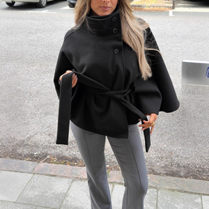 Automne hiver femmes Long manteau col montant cravate <span class=keywords><strong>sans</strong></span> manches ceinture Style <span class=keywords><strong>veste</strong></span> ample - Product Image 4