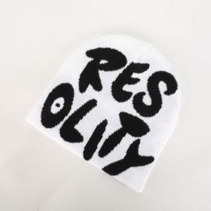 Bonnet jacquard avec impression graphique personnalisée, casquette en tricot avec étiquette tissée, bonnet d'hiver unisexe en acrylique, casquette hip-hop - Product Image 2