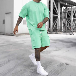 Ensemble de sport décontracté pour <span class=keywords><strong>homme</strong></span>, mode estivale transfrontalière, short à manches courtes, confortable, séchage rapide, couleur unie, deux pièces - Product Image 5