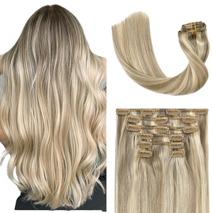 Extensiones de <span class=keywords><strong>Cabello</strong></span> con Clip UGOTRAYS, <span class=keywords><strong>Cabello</strong></span> Humano Real, 15 Pulgadas, 70g, Rubio Ceniza Mezclado con Rubio Decolorado, Liso, 7 Piezas, Doble Trama a Máquina - Product Image 1