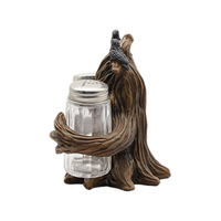 Ensemble salière et poivrière en résine style sculpture sur bois hibou gothique d'Halloween, support décoratif de cuisine, vente en gros OEM ODM