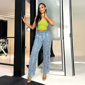 <span class=keywords><strong>Jeans</strong></span> en denim respirant à taille évidée et jambe droite pour femmes - Product Image 1