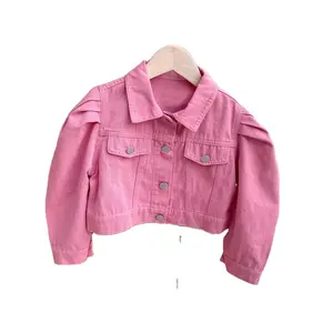 AUT087 зимняя одежда для маленьких детей платье для маленьких девочек, розовые джинсовые куртки пальто с капюшоном для детей на каждый день, детская одежда в Корейском стиле с рукавами-фонариками
