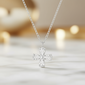Collier pendentif fleur Amy Amy plaqué argent avec zircon cubique taille marquise, bijou classique pour femme, idéal pour le quotidien, cadeau - Product Image 2