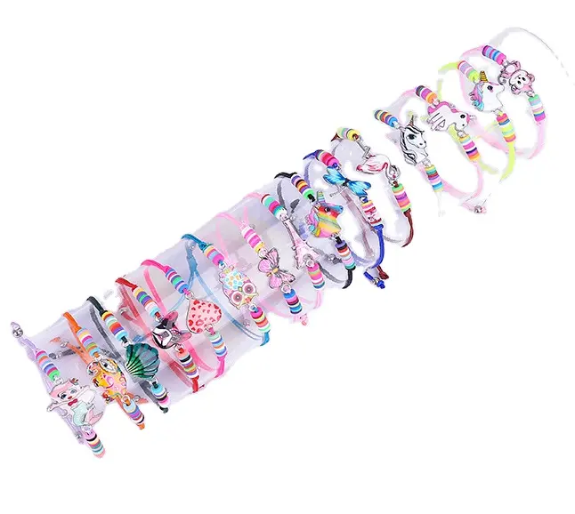 new hot selling Children colorful beads cartoon animal string bracelets kids multicolored beads heart unicorn bracelets gifts