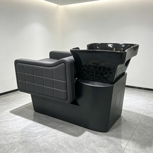 XFMC Meilleures ventes : Fauteuils de lavage pour salon de coiffure, entièrement noirs, mobilier de salon rétro, avec bac à <span class=keywords><strong>shampoing</strong></span> et chaise de haute qualité pour salon de coiffure - Product Image 2