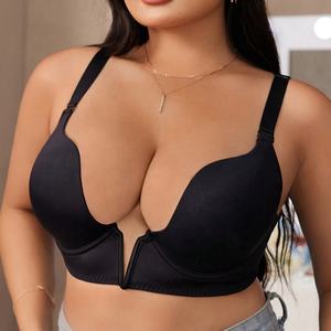 <span class=keywords><strong>Sujetador</strong></span> Sexy Negro Sólido para Mujer, Talla Grande, Forma de V, Copa Grande con Aro - Product Image 3