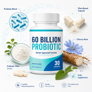 Capsules de Probiotiques pour la Santé, 60 Milliards d'UFC, Prébiotiques Biologiques pour la Santé Immunitaire et Digestive des Adultes, 30 Comprimés, Certifié GMP - Product Image 4