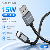 Cable de Carga Rápida Tipo-C a USB 2.0 de 1.2m, 5V 3A 15W, con Blindaje de Lámina y Cubierta de Tela de Nailon para iPhone y Computadora, 1 Pieza, Compatible con OEM