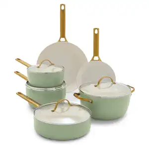 10 Pcs Pots And Pans Set Non Stick Ceramic Nonstick 10-Piece Cookware Set | Sage Color