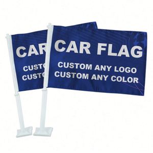 โปรโมชั่นโรงงานโดยตรง พิมพ์ลายตามสั่ง ธงรถยนต์โพลีเอสเตอร์สีขาว ขนาด 30x45 ซม. พร้อมเสาพลาสติก พิมพ์โลโก้ตามสั่ง - Product Image 1