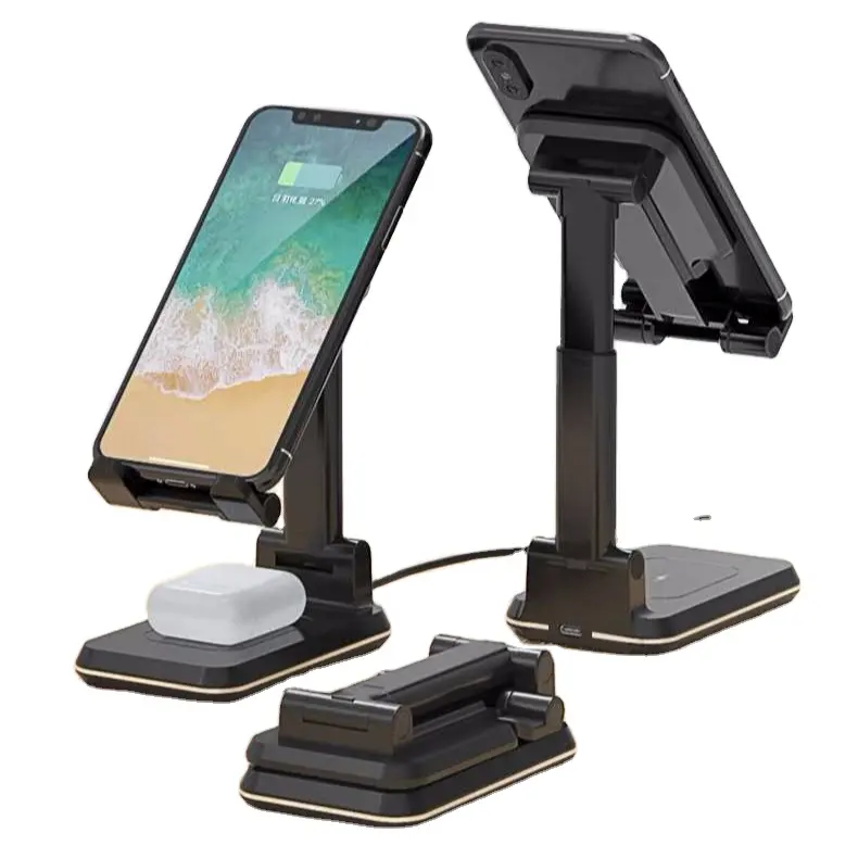 2 in 1 wireless charging Foldable Height Angle Adjustable Wireless Charger Mobile Phone Holder Tablet Stand
