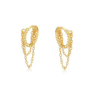 Pendientes de Plata de Ley 925 con Circonitas, Diseño de Doble Cadena y Borlas, para Mujer - Product Image 1