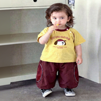 Ensemble pull à manches courtes et salopette imprimée pour bébé garçon - 100 % coton, style coréen, vêtements pour enfants