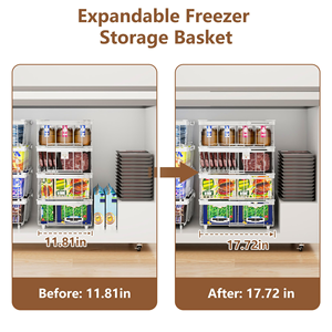 2 Pcs Stackable <b>Chest</b> <b>Storage</b> Basket Expandable 11.81" to 17.72" Foldable Handle Deep Freezer Organizer Bins for 5+ Cu.Ft Fridge - Product Image 3