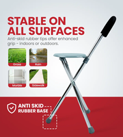 Canne-tabouret pliable légère à hauteur réglable avec base antidérapante, tige en aluminium, capacité de charge de 250 lb pour la randonnée et le camping