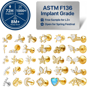 JIAXIN ASTM F136 Titanio Grado Impiantabile con Filettatura Interna Labret Helix Tragus Orecchini <span class=keywords><strong>Piercing</strong></span> Gioielli per <span class=keywords><strong>Piercing</strong></span> Corpo di Alta Qualità - Product Image 1