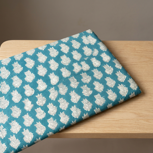 Light Blue Hand Block Printed Combed Cotton Knitted Water Resistant Plain Fabric for Garment Home Decor apparel - Product Image 2