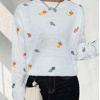 Pull tricoté blanc brodé floral décontracté pour l'automne, idéal pour les sorties et le quotidien – Vente chaude : Pull marguerite élégant