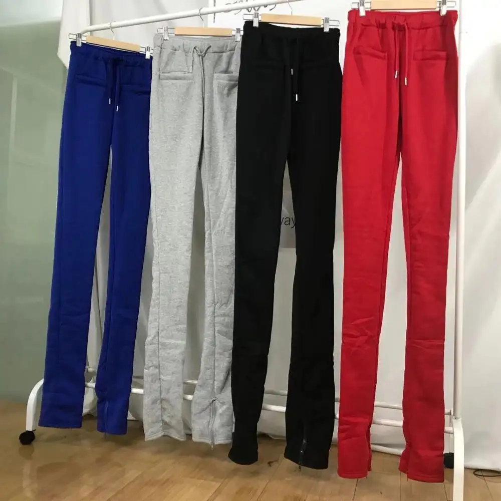 2024 Thick Stacked Sweat Joggers Pants Flare Cargo Track Pants Stacked Fleece Leggings Sweatpants Women Winter Autumn Clothes