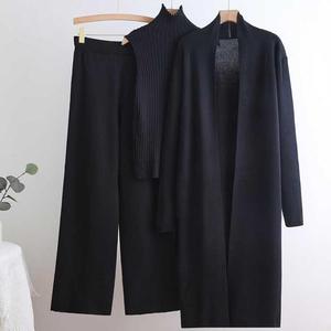 <b>Spring</b> Autumn Women's Casual Solid 3 Piece <b>Cardigan</b> Tracksuit Set Breathable Knitted Pant Vintage Fashion Relaxed Fit - Product Image 4