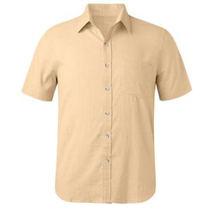 Nuova Camicia da Uomo in Cotone e Lino Tinta Unita con Colletto e Maniche Corte in Stile Europeo e Americano - Product Image 5