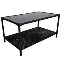 Table d'appoint en gros d'usine avec plateau en verre trempé, structure en acier, table basse en rotin