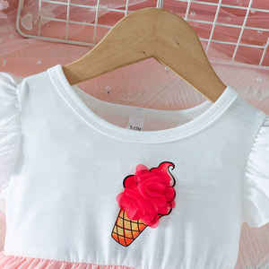 Lindo Vestido de Princesa para Bebés Niñas, Transpirable, con Volantes, Manga Corta, Estampado Floral y de Hielo, Ropa de Bebé para Fiestas de Verano - Product Image 3