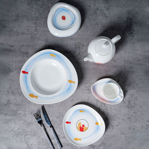 Juego de Vajilla de Cerámica con Tema Oceánico - Platos y Tazas con Diseño Irregular de <span class=keywords><strong>Coral</strong></span> y Peces para Restaurante de Mariscos - Product Image 4