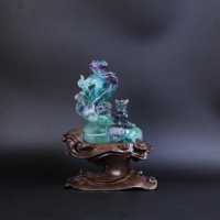 Sculpture de renard à neuf queues en fluorite bleue, ornement de bureau, décoration Feng Shui