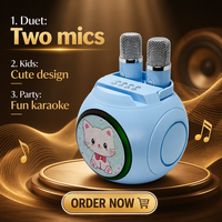 Speaker Karaoke Bluetooth HIFI Portabel Grosir dengan 2 Mikrofon Nirkabel Lampu LED RGB untuk Acara Keluarga