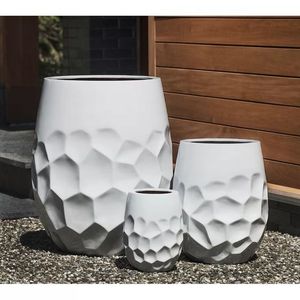 Hiện Đại Trắng Xám Khắc Đa Giác Bề Mặt Bê Tông Chậu Hoa Mặt Hàng Vườn - Product Image 2