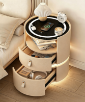 Table de chevet moderne intelligente et écologique en bois avec chargeur sans fil, lumière LED à capteur 3 couleurs, 2 tiroirs pour hôtel, appartement, chambre à coucher