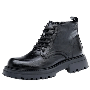 Custom Logo Men's British Style Motorcycle <b>Boots</b> Slip-On Ankle Height Dress Shoes Black Light PU for Autumn Winter <b>Summer</b> - Product Image 1