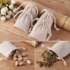 Pochette en coton chanvre en gros avec cordon, sac en coton naturel et lin 13x18cm pour souvenirs de mariage et sacs cadeaux de fête - Product Image 6