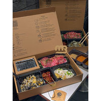 Nouveau style jetable portable charbon de bois BBQ Bento boîte à lunch ensemble boîtes en papier à emporter avec gril intégré