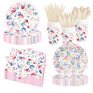 DAMAI New Customized Flower Theme <b>Disposable</b> Paper Plate Tissue Paper <b>Tablecloth</b> with Floral Tableware Set - Product Image 2