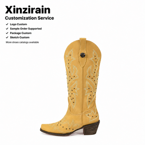 Bottes hautes pour femmes Xinzirain, brodées sur mesure, à bout pointu, talon moyen épais, bottes d'hiver hautes jusqu'au genou, style western, grandes tailles - Product Image 1