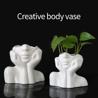Vase en Céramique Blanc Art Déco Nordique Créatif, Forme Visage et Corps de Femme pour Arrangement Floral de Salon